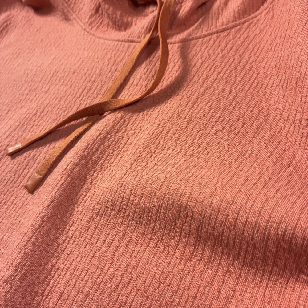 L.L.Bean Womens Large Pullover Hoodie Coral Textured Knit Stretch Pockets - Picture 2 of 13